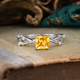 Princess Cut 1 Carat Citrine Engagement Ring Nature Inspired Twisted Infinity Leaf Ring